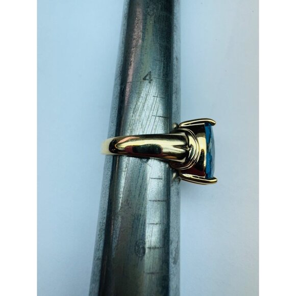Estate Gold Plated Sterling Silver Blue Topaz Ring Size 5, 925, 5.7g Stunning - Picture 9 of 10